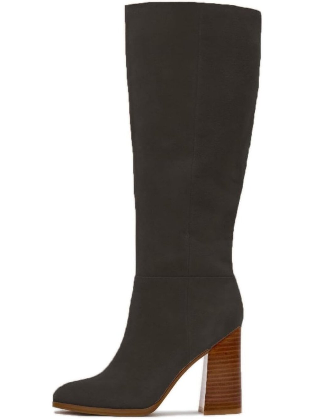 Women's Black Comfortable Chunky High Heel Round Toe Side Zipper Knee High Boots